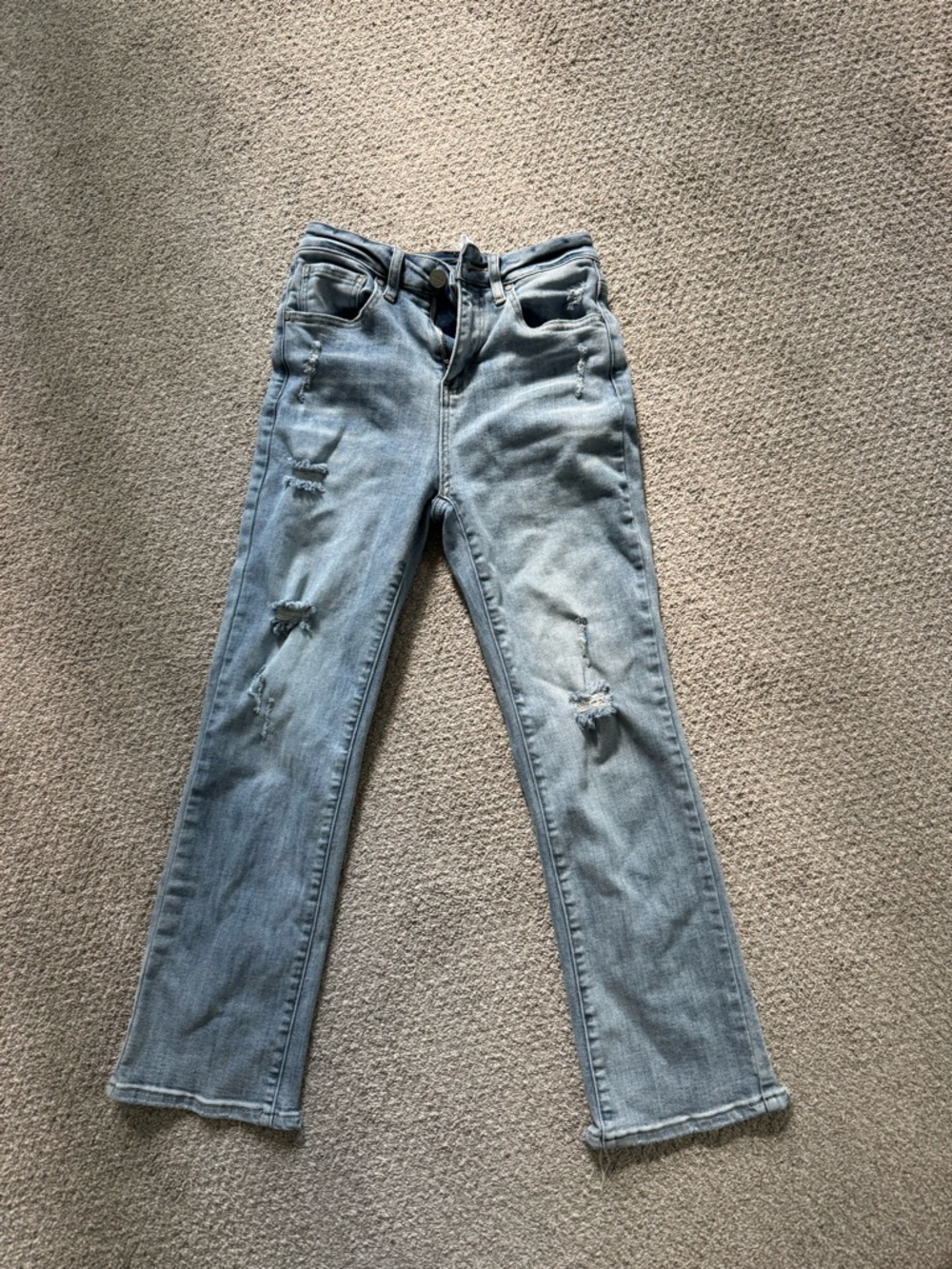 Risen Jeans Women's High Rise Distressed Straight Leg Light Wash Denim
